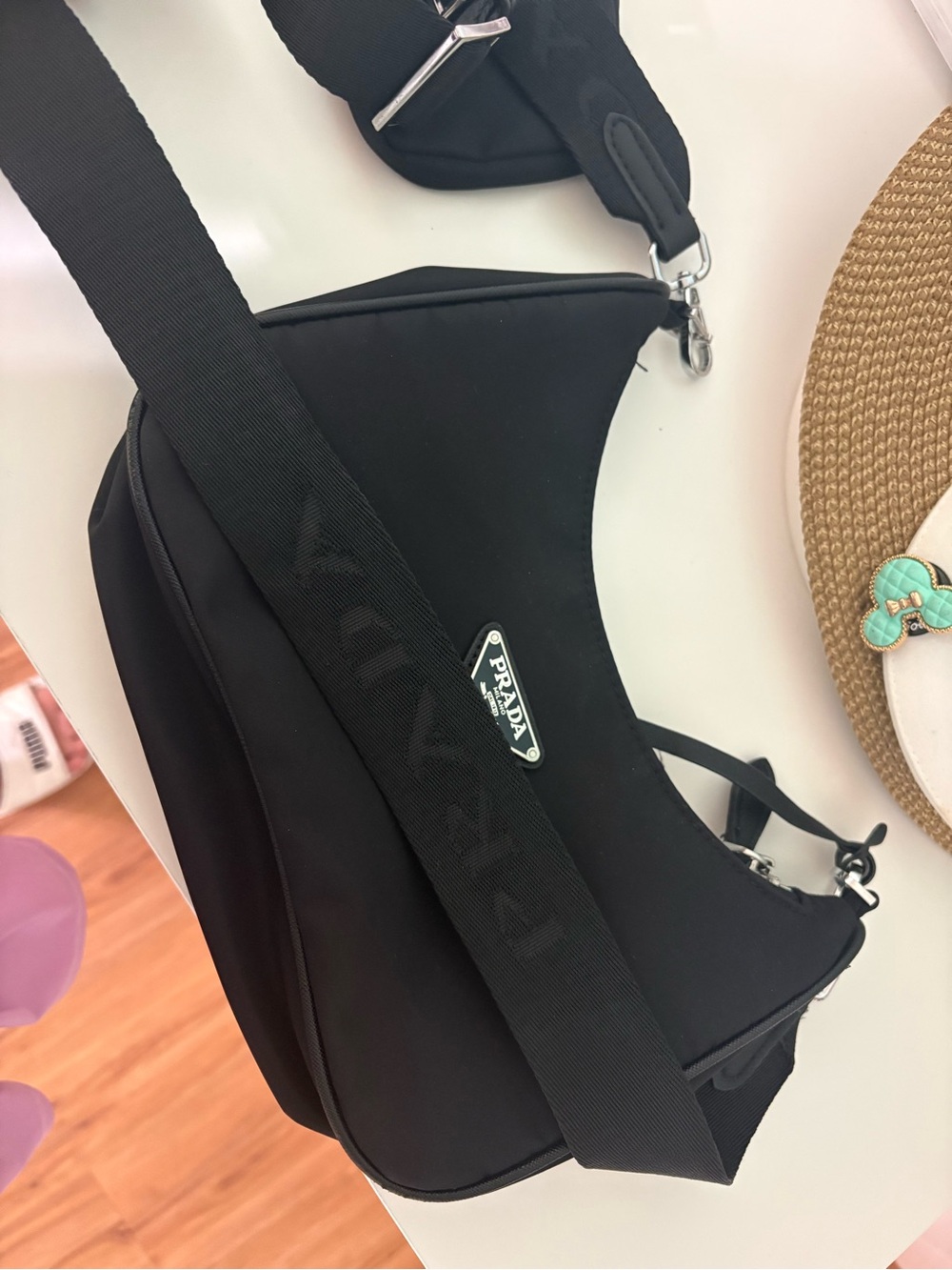 Prada Black Nylon Strap Shoulder Bag with Silver Hardware - Picture 9 of 9